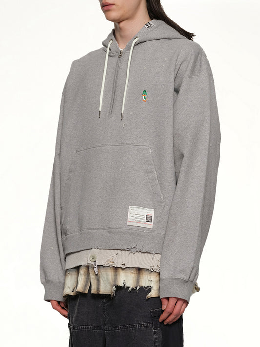 Triple Layered Half Zip Hoodie in Gray