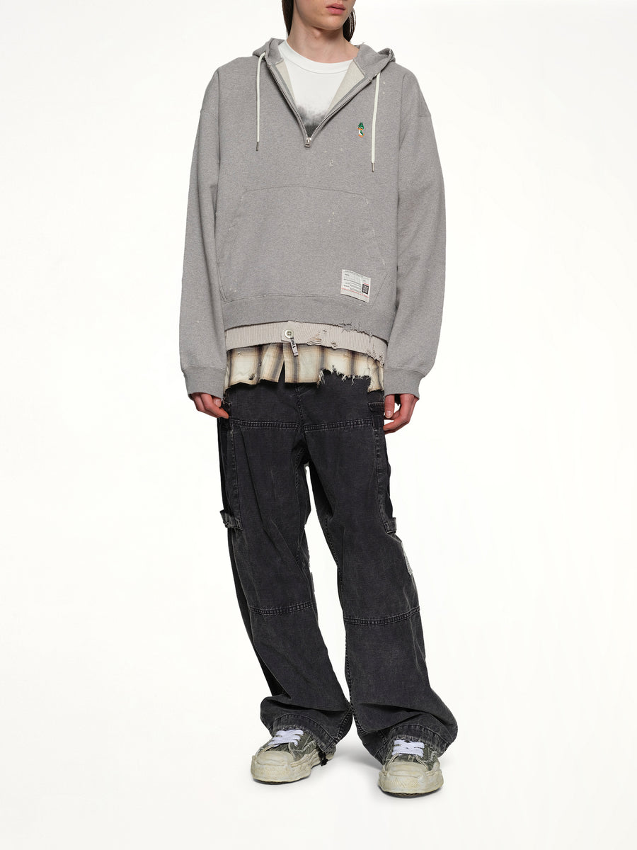 Triple Layered Half Zip Hoodie in Gray