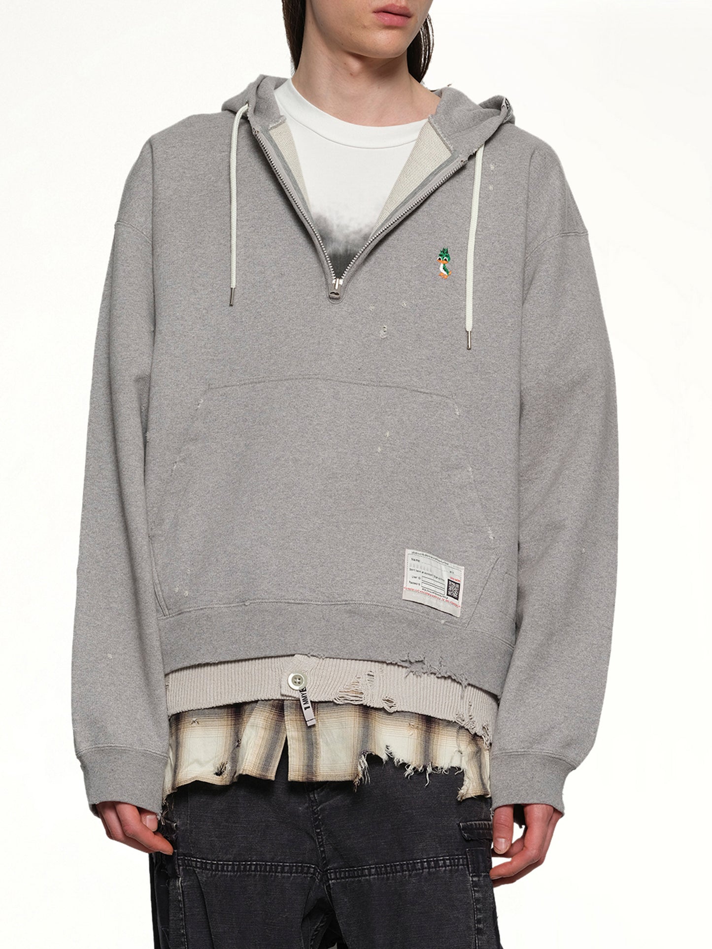 Triple Layered Half Zip Hoodie in Gray