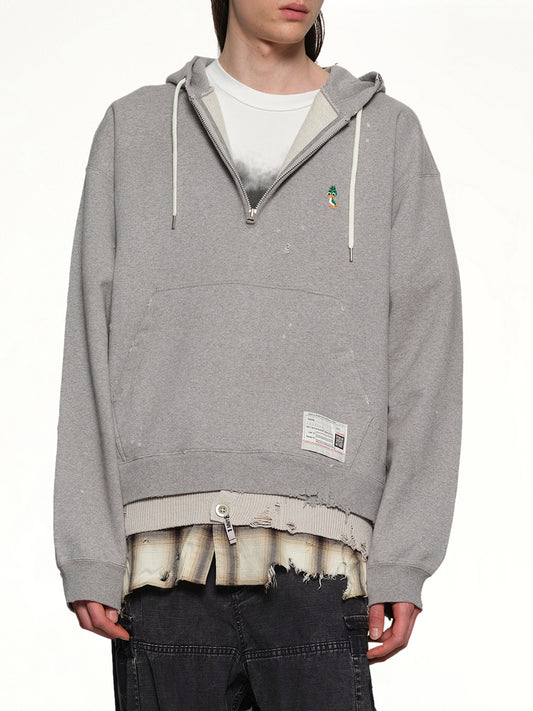 Triple Layered Half Zip Hoodie in Gray