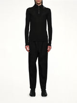 Zip Up High Neck Long Sleeve T-Shirt in Black