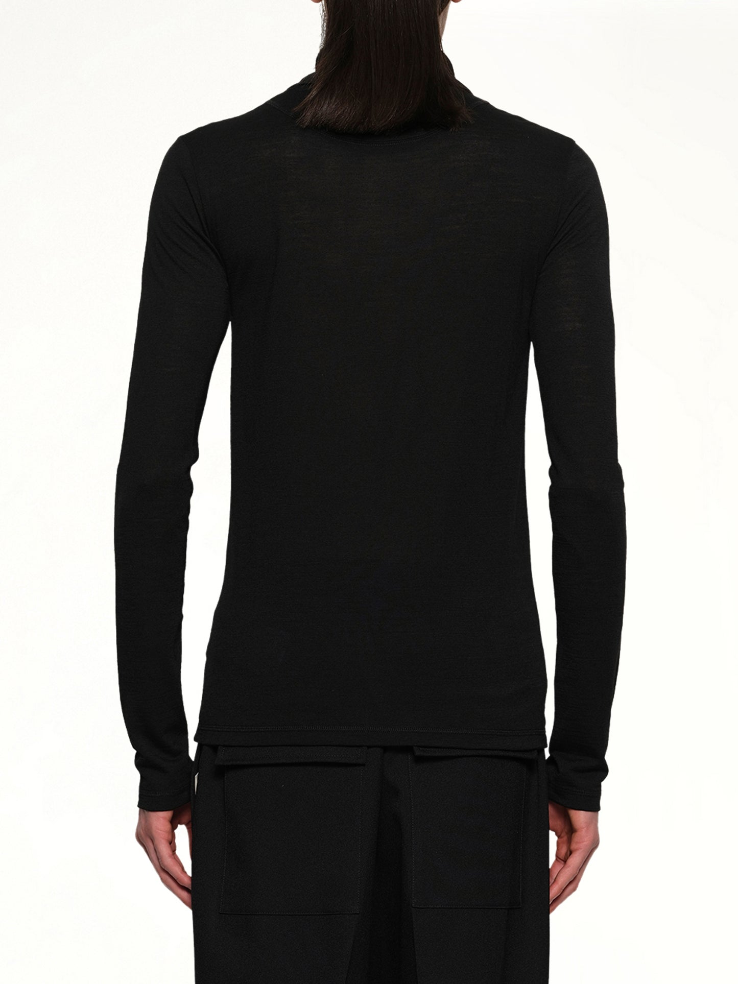 Zip Up High Neck Long Sleeve T-Shirt in Black