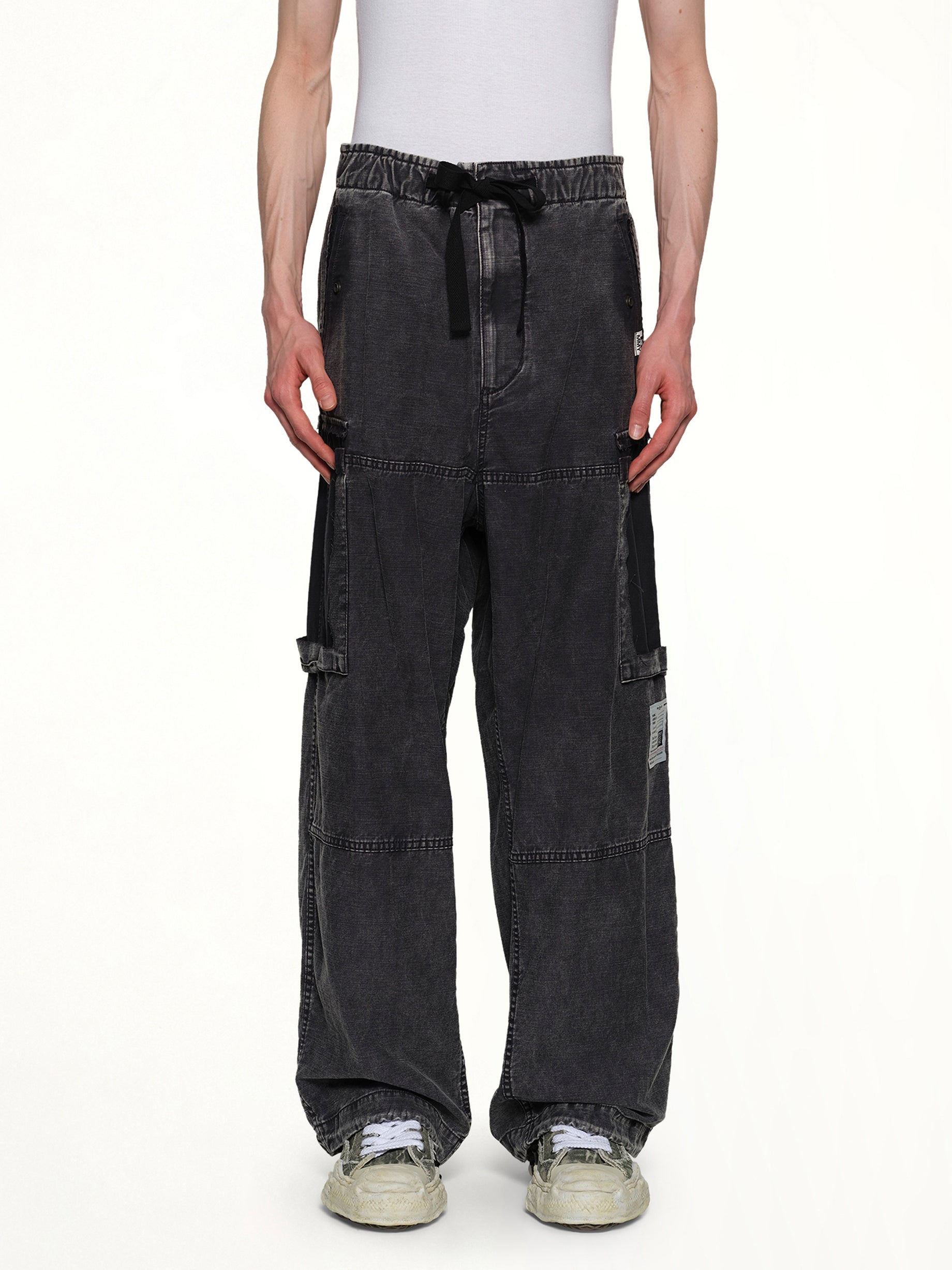 Cotton Satin Cargo Trousers in Black