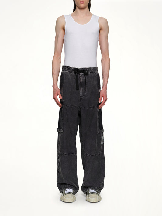 Cotton Satin Cargo Trousers in Black