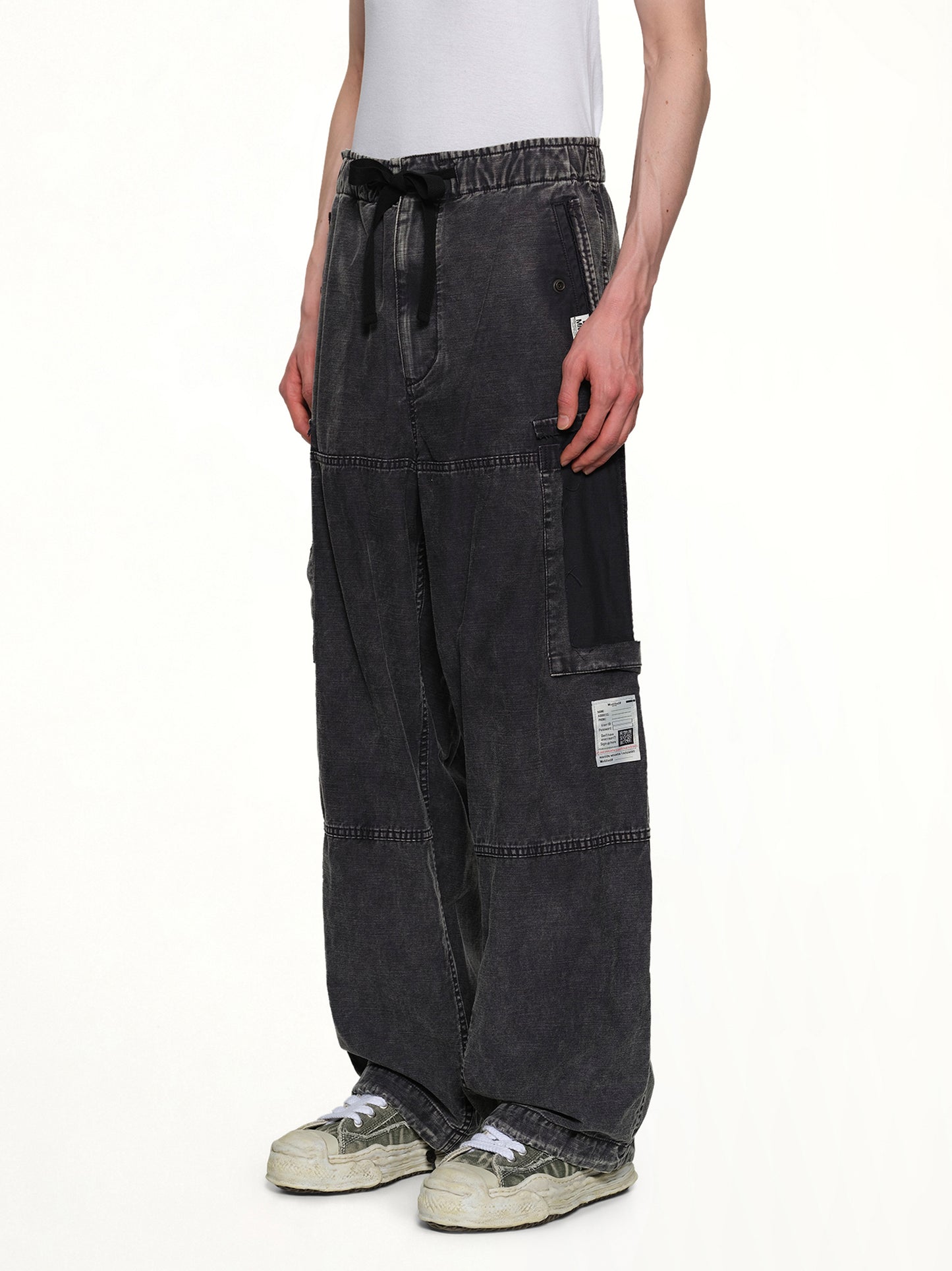 Cotton Satin Cargo Trousers in Black