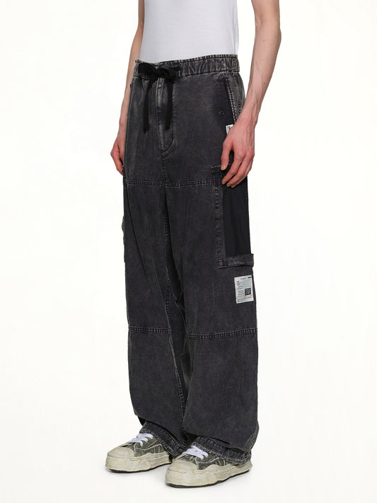 Cotton Satin Cargo Trousers in Black