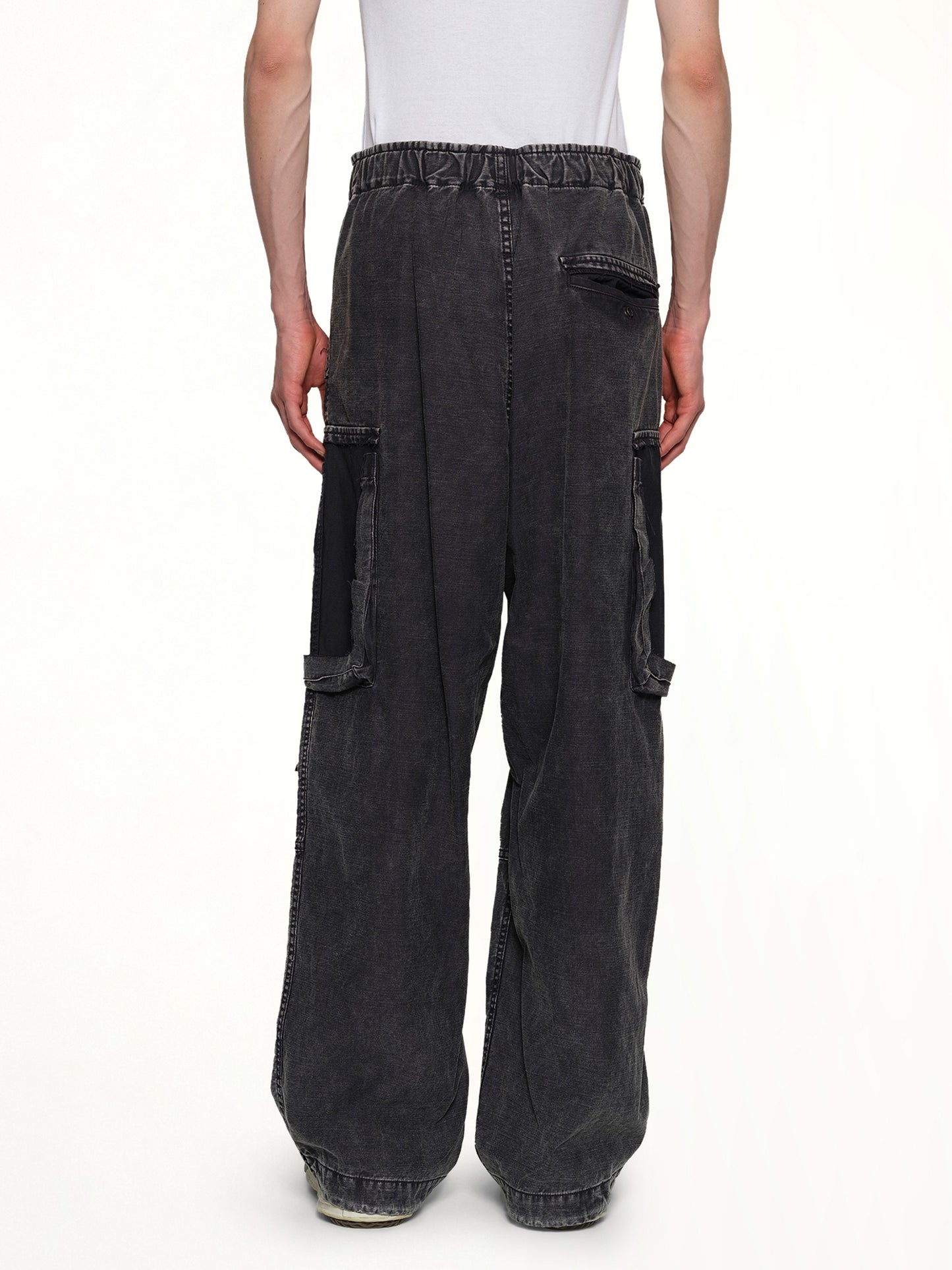 Cotton Satin Cargo Trousers in Black