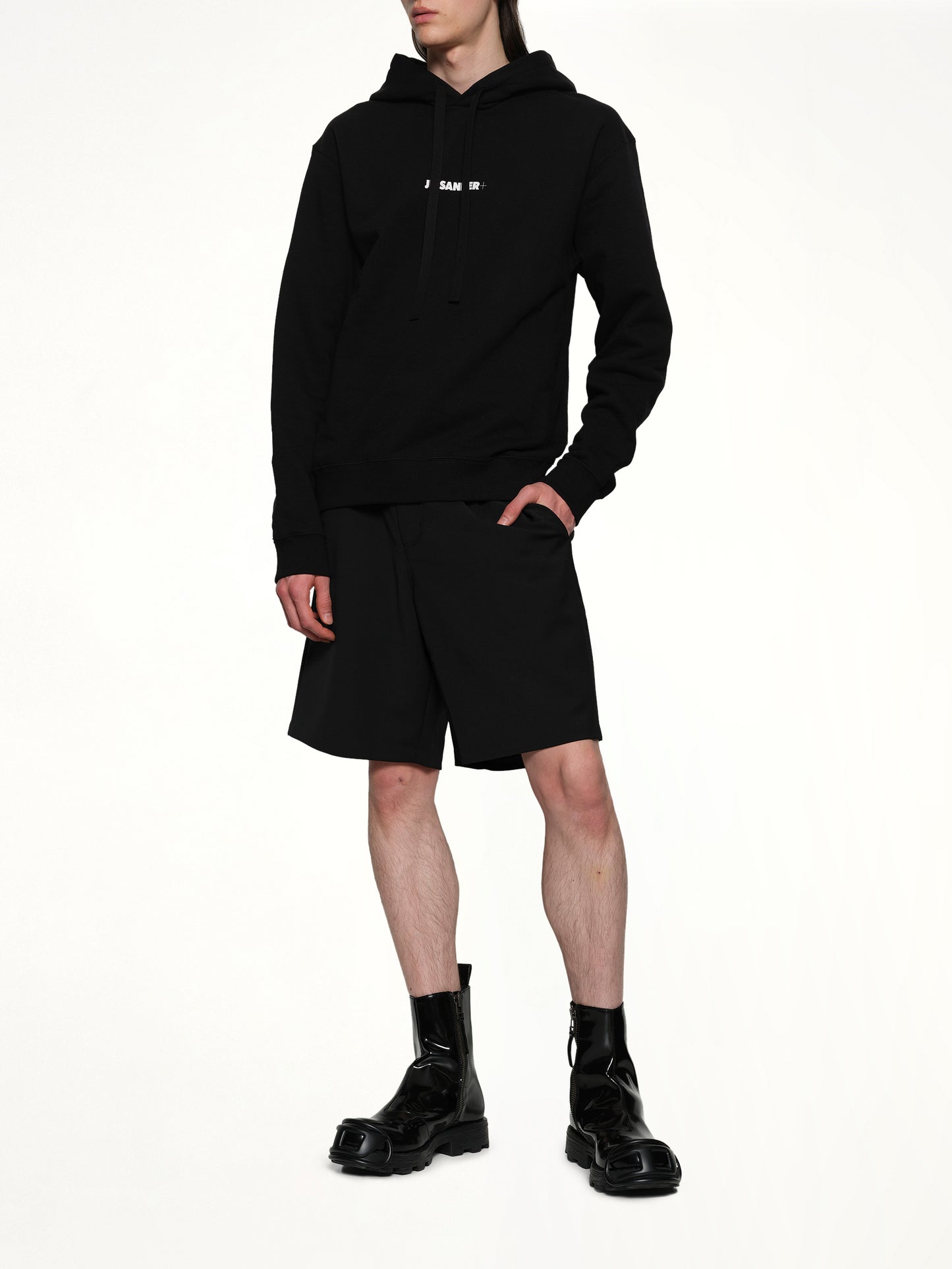 Plus Compact Terry Hoodie in Black