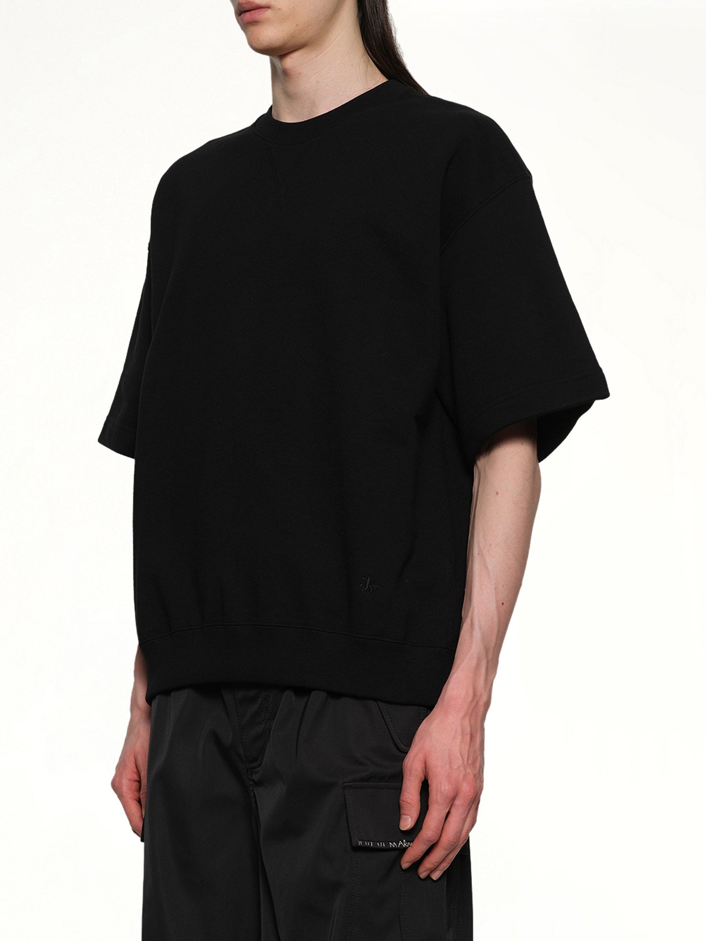 Crewneck Short Sleeve Sweatshirt in Black