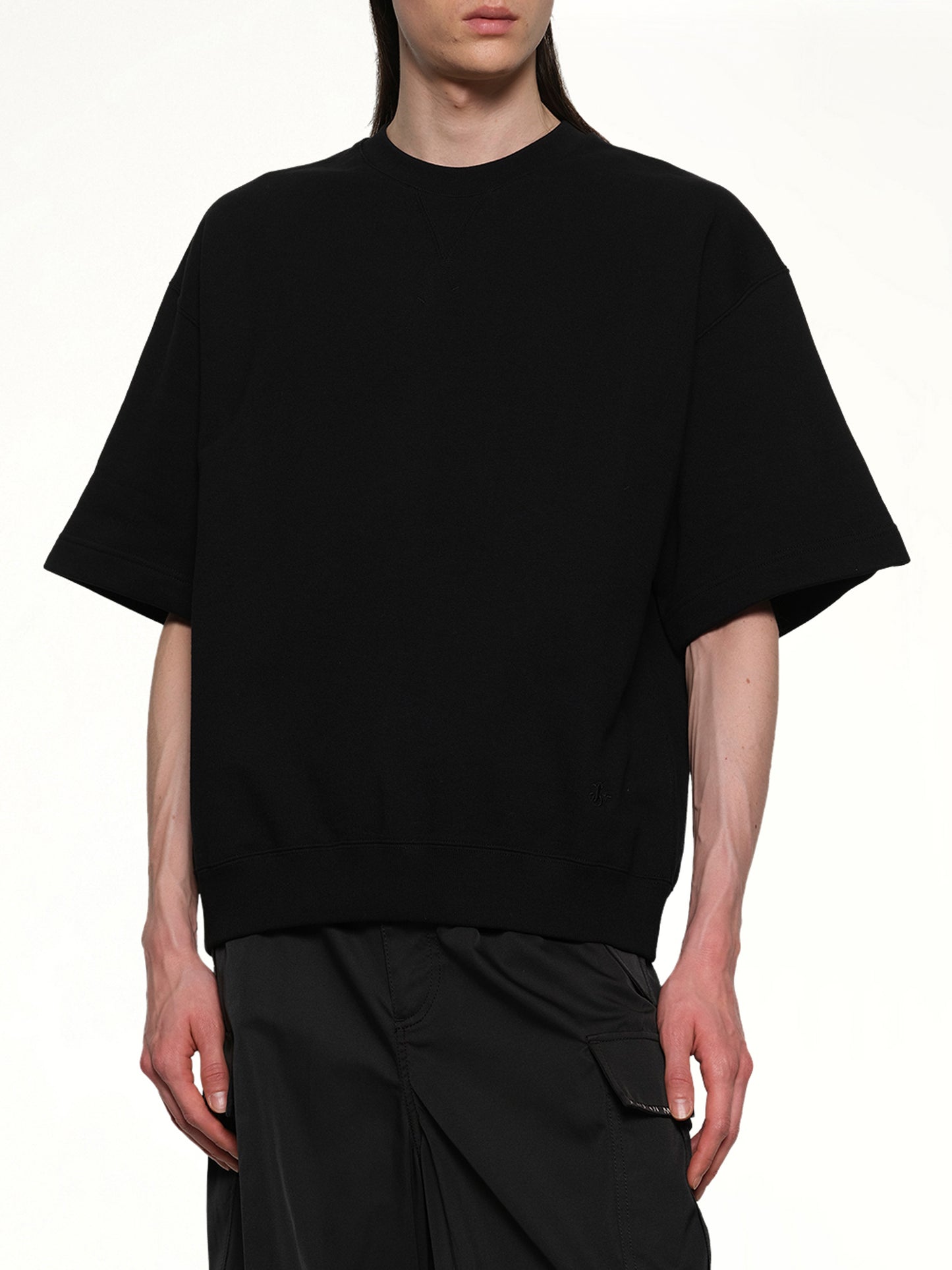 Crewneck Short Sleeve Sweatshirt in Black