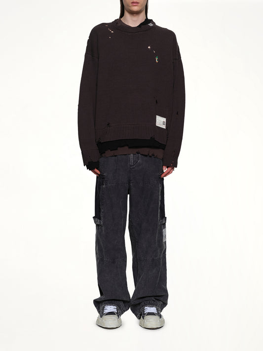 Layered Knit Pullover in Black