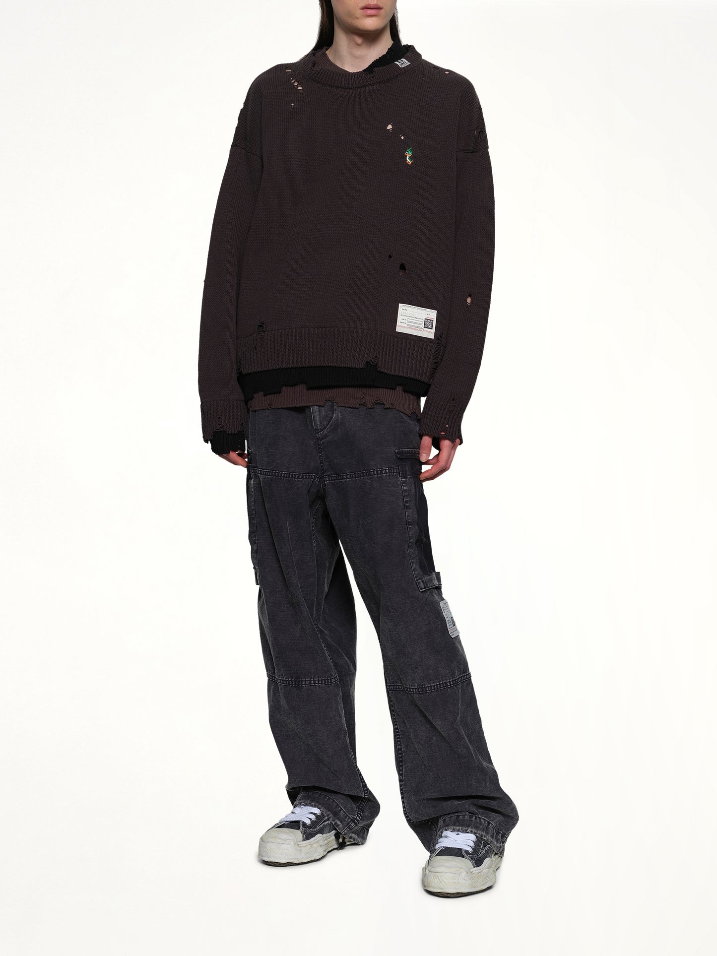 Layered Knit Pullover in Black