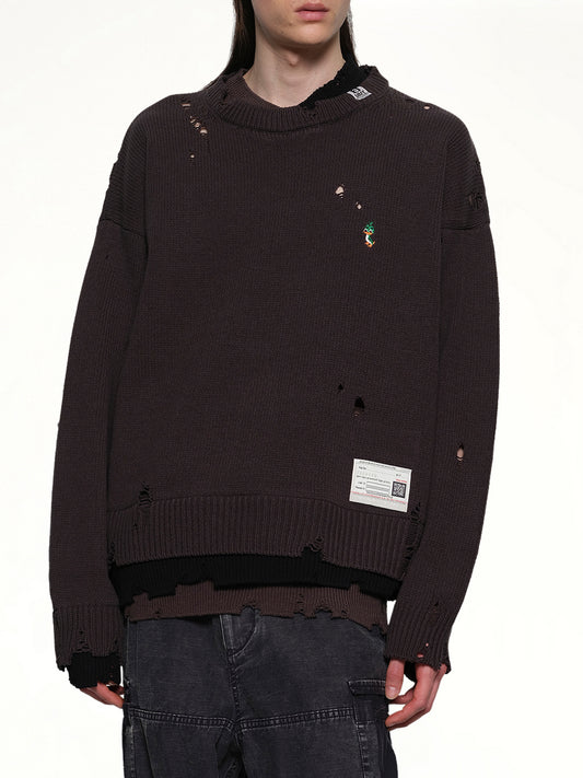 Layered Knit Pullover in Black
