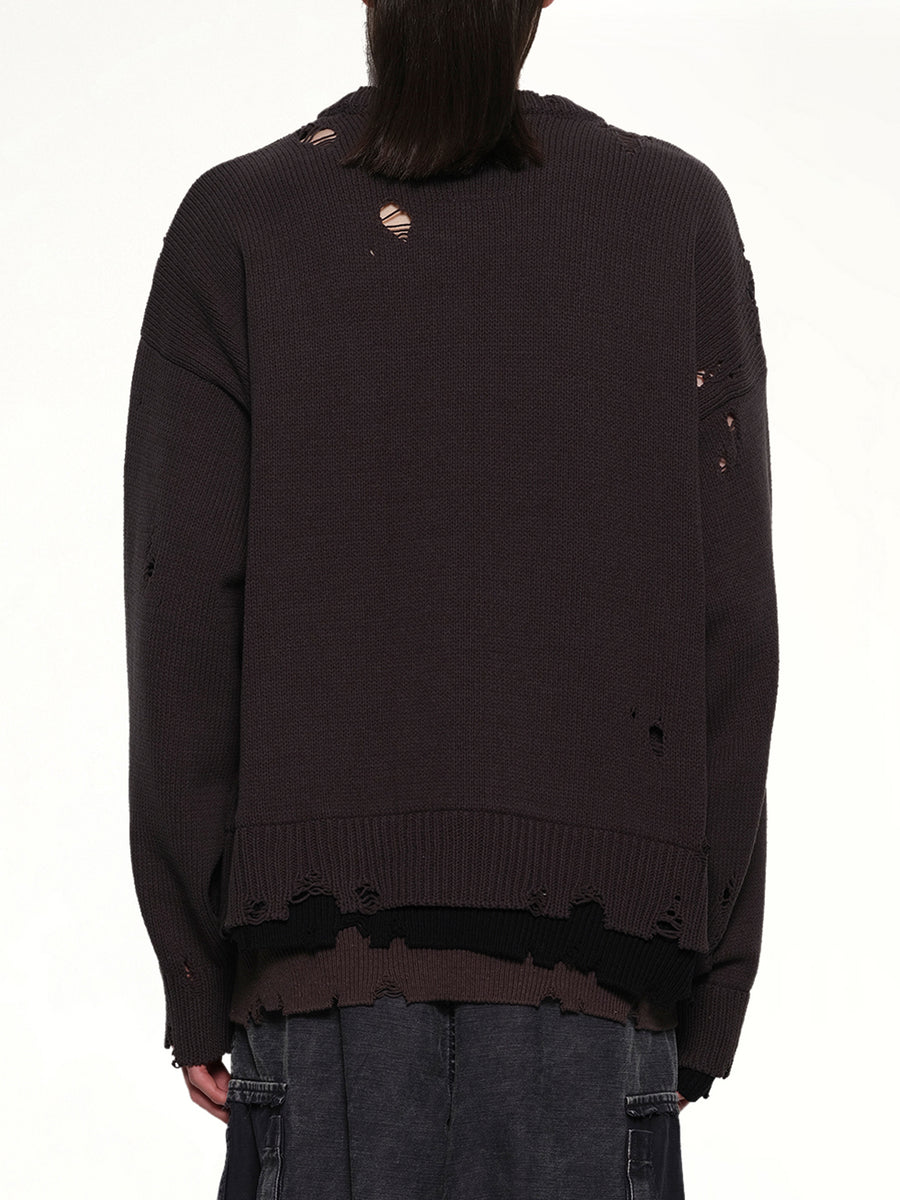 Layered Knit Pullover in Black