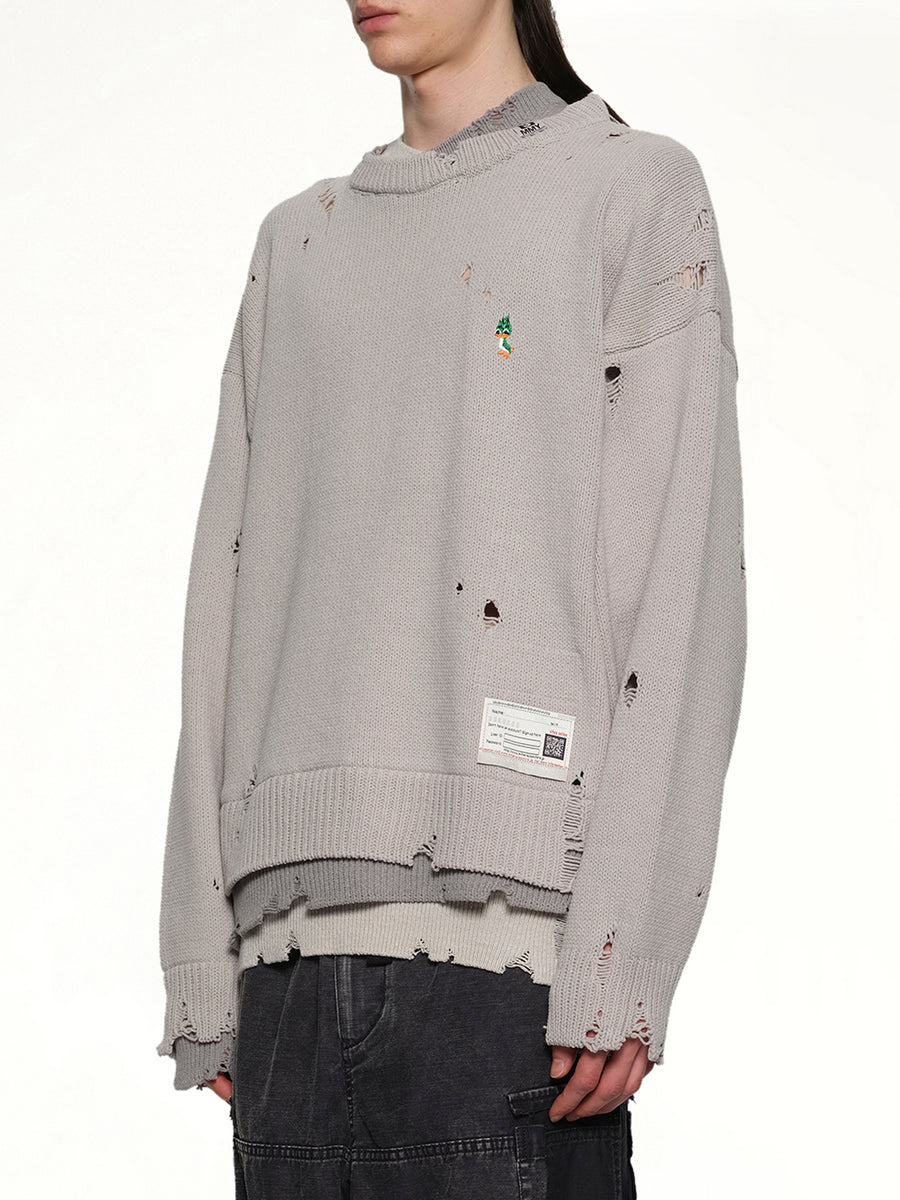 Layered Knit Pullover in Gray