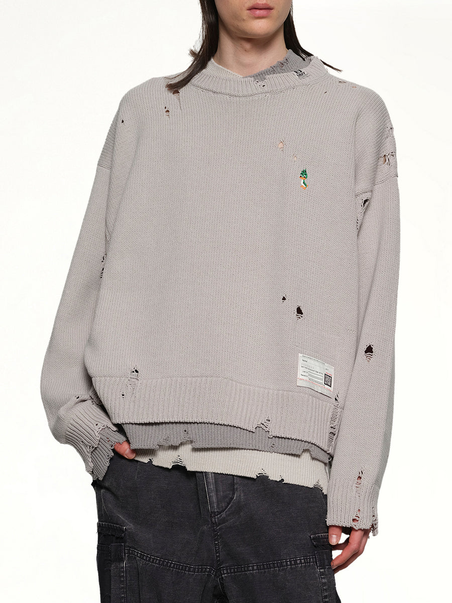 Layered Knit Pullover in Gray