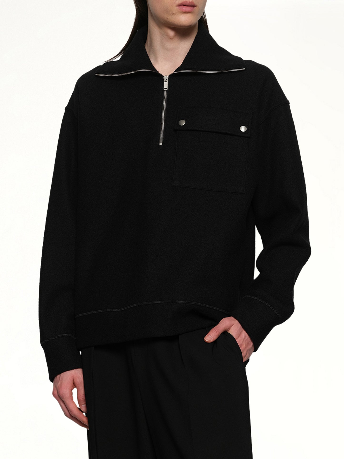Sweatshirt Polo Collar in Black