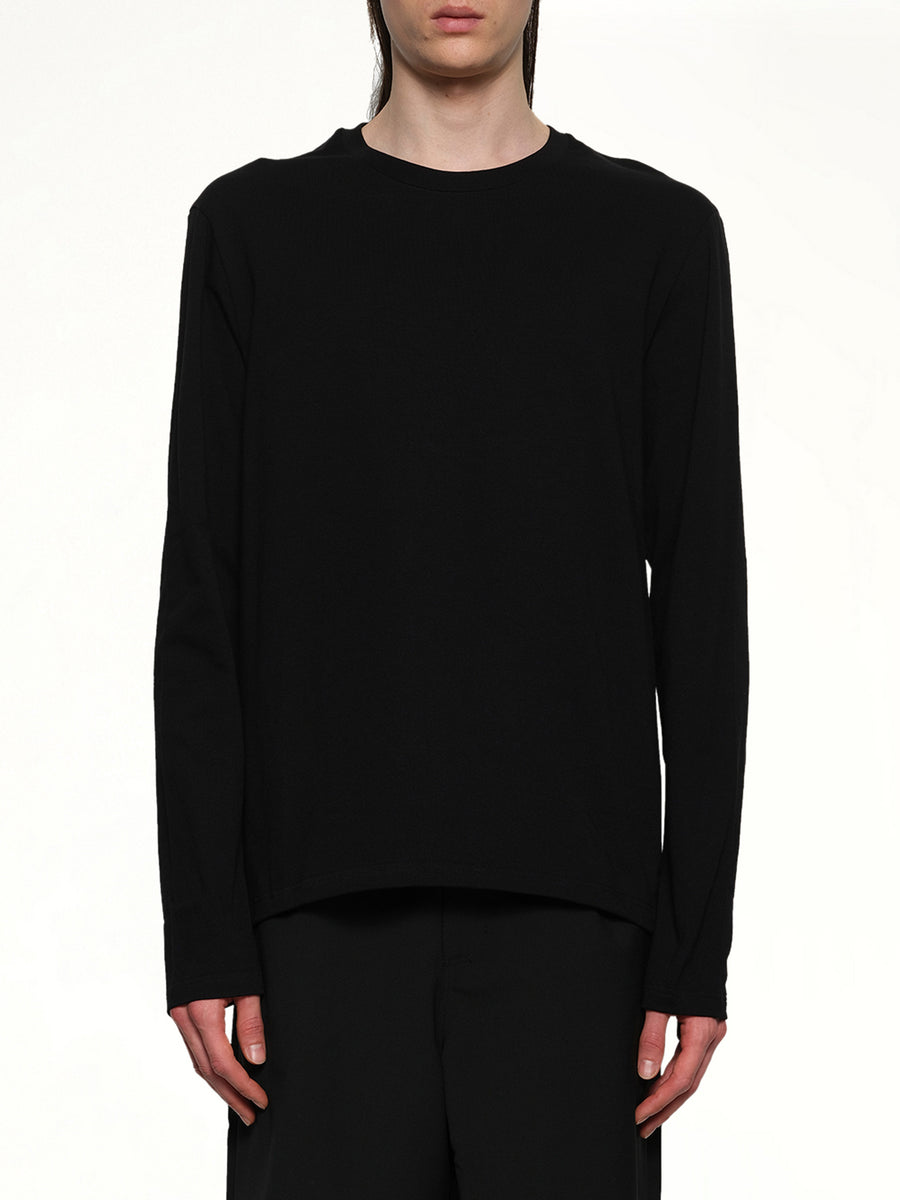 Leather Patch Long Sleeve T-Shirt in Black