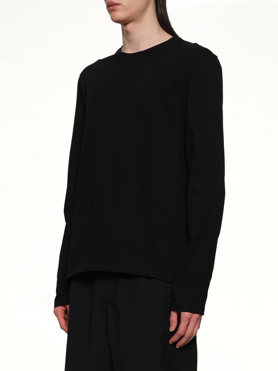 Leather Patch Long Sleeve T-Shirt in Black