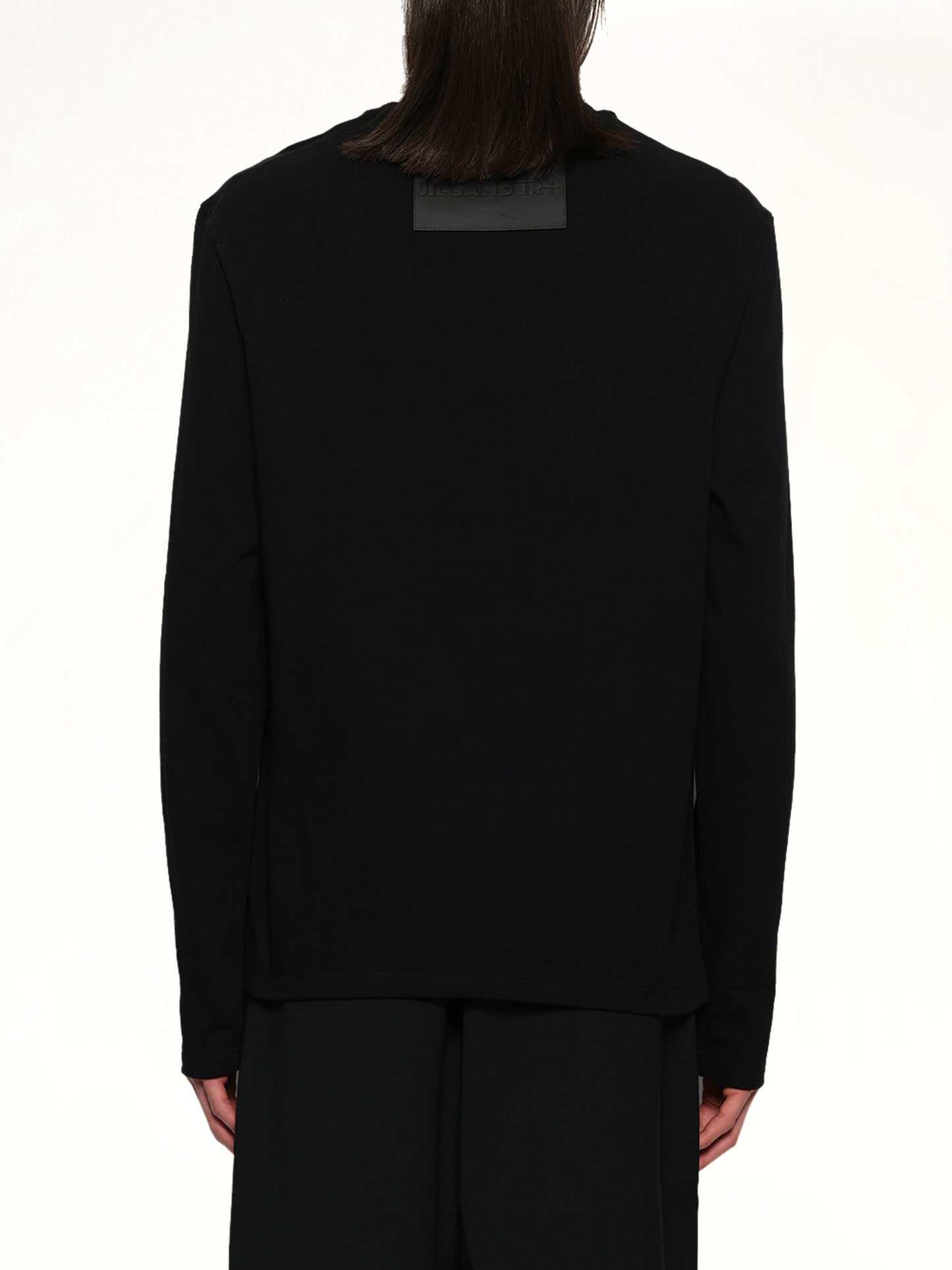 Leather Patch Long Sleeve T-Shirt in Black