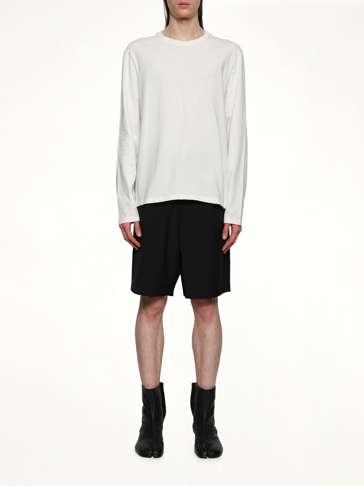 Leather Patch Long Sleeve T-Shirt in Porcelain