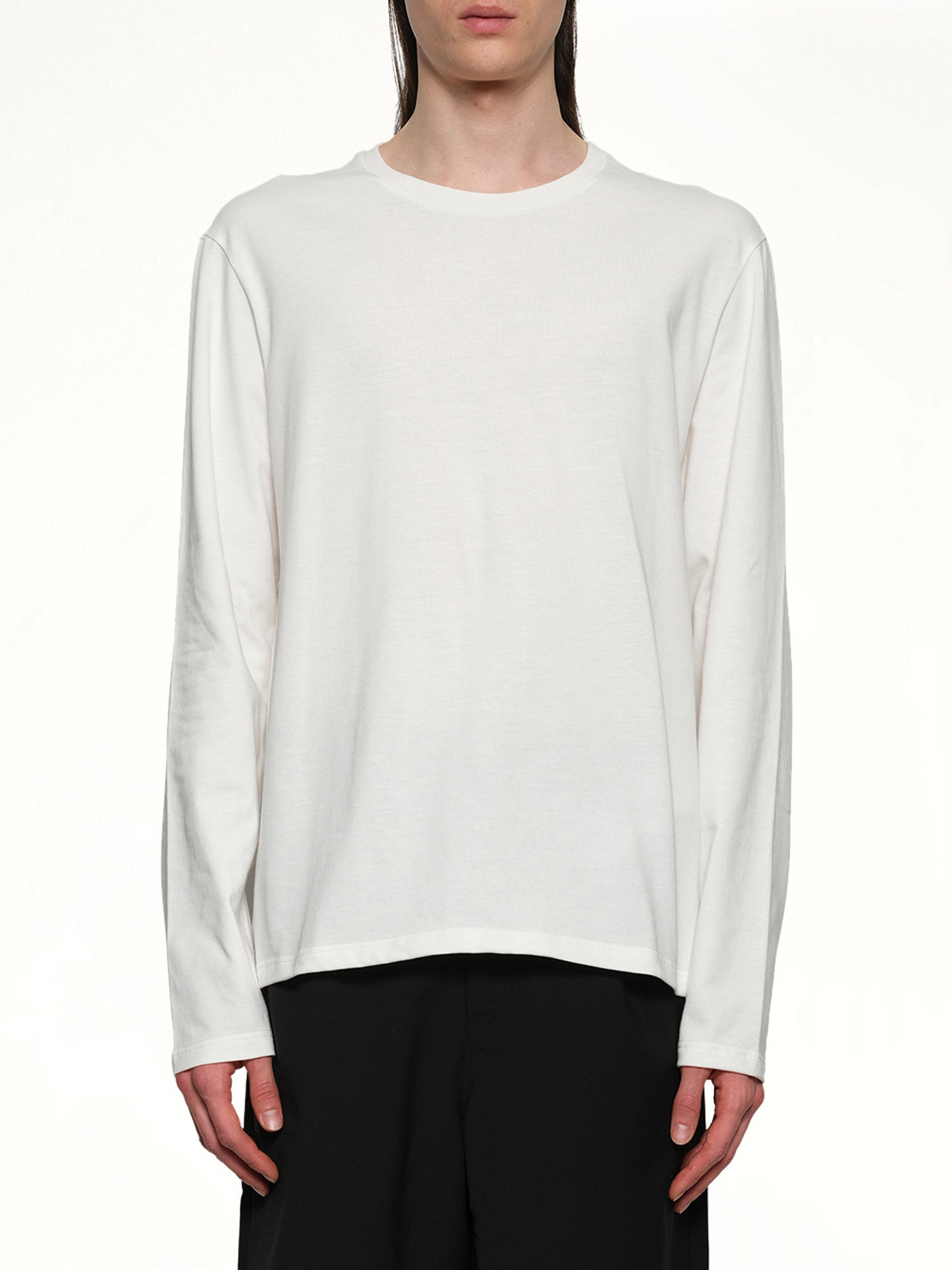 Leather Patch Long Sleeve T-Shirt in Porcelain