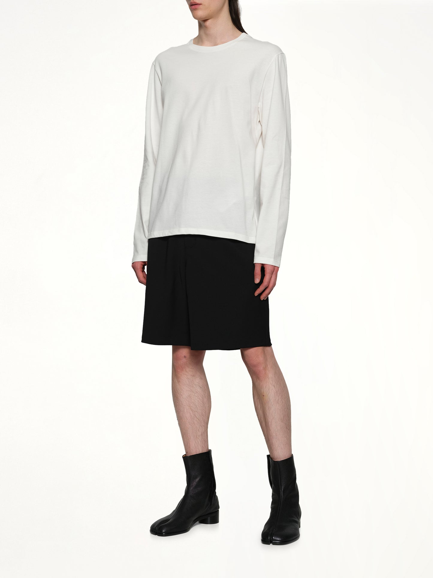 Leather Patch Long Sleeve T-Shirt in Porcelain