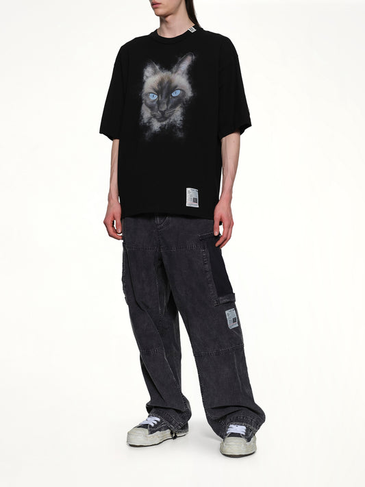 Cat Printed T-Shirt in Black