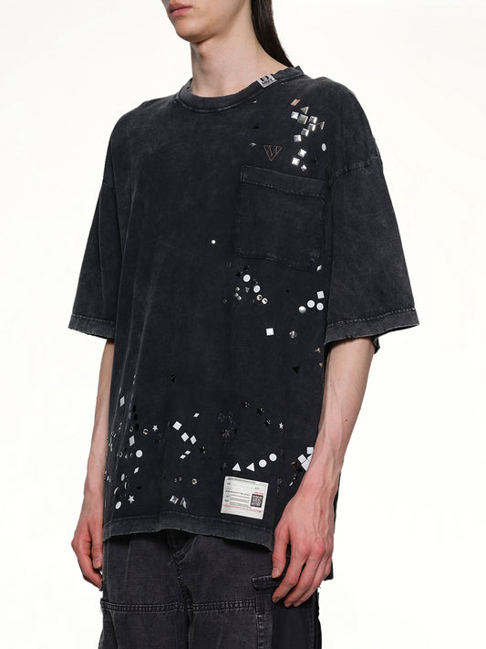 Embellished Bleached T-Shirt in Black
