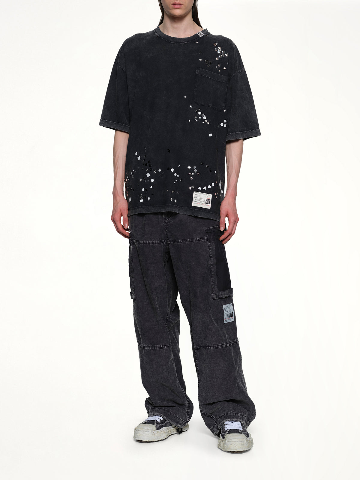 Embellished Bleached T-Shirt in Black