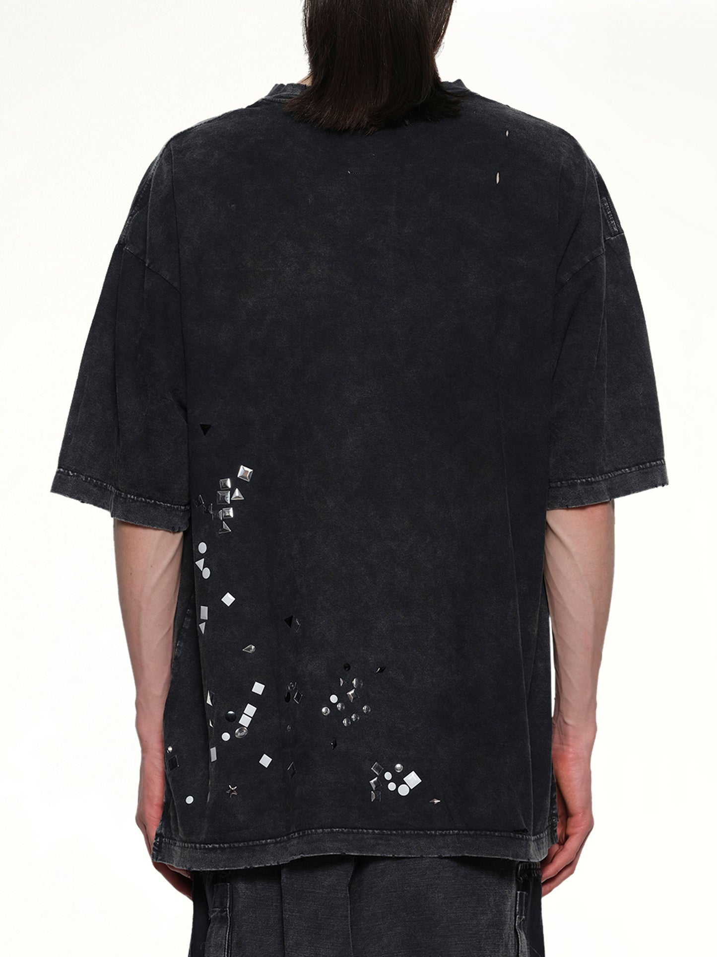 Embellished Bleached T-Shirt in Black