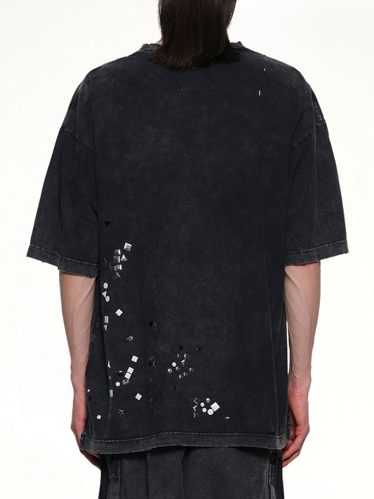 Embellished Bleached T-Shirt in Black