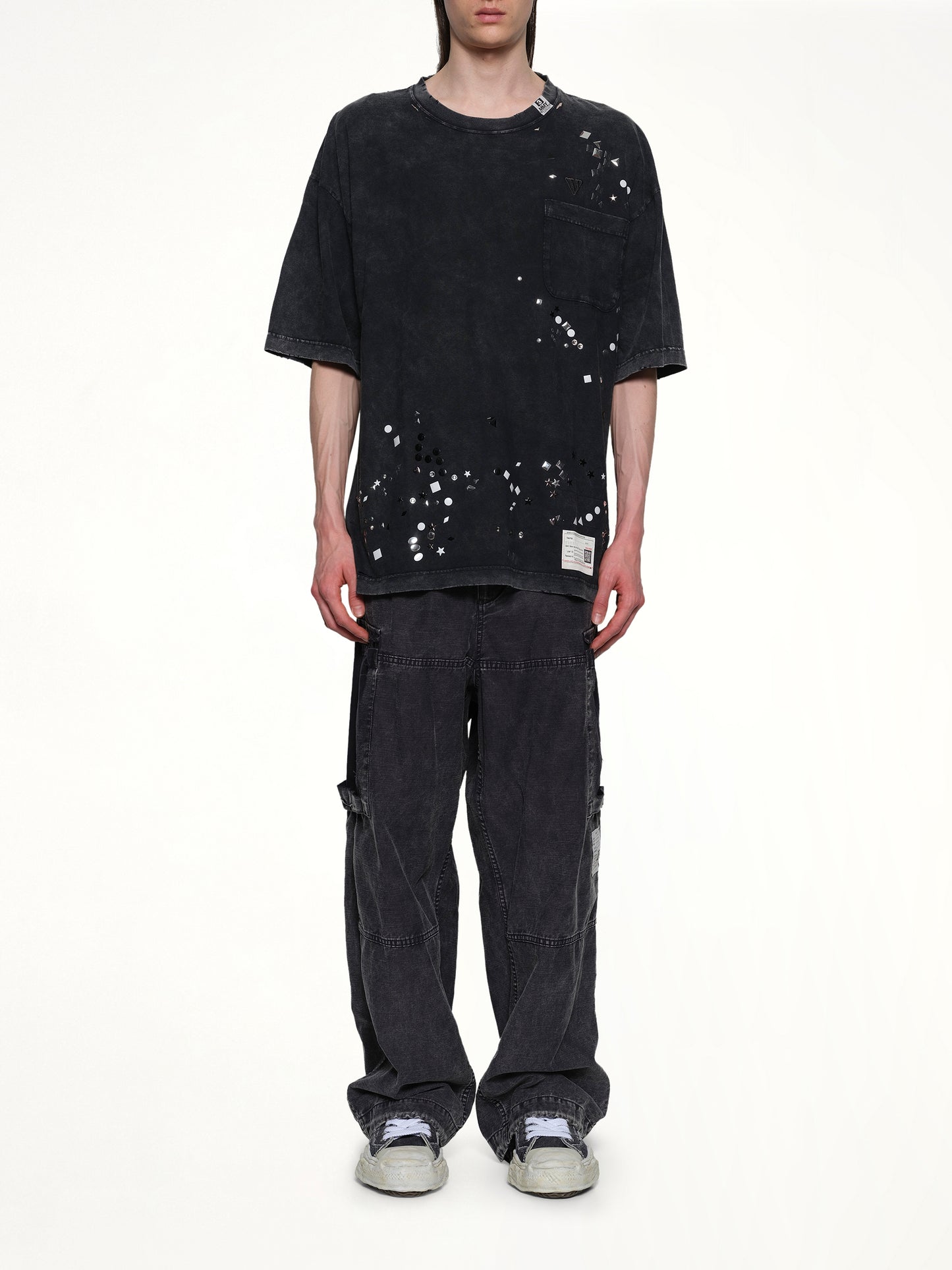 Embellished Bleached T-Shirt in Black