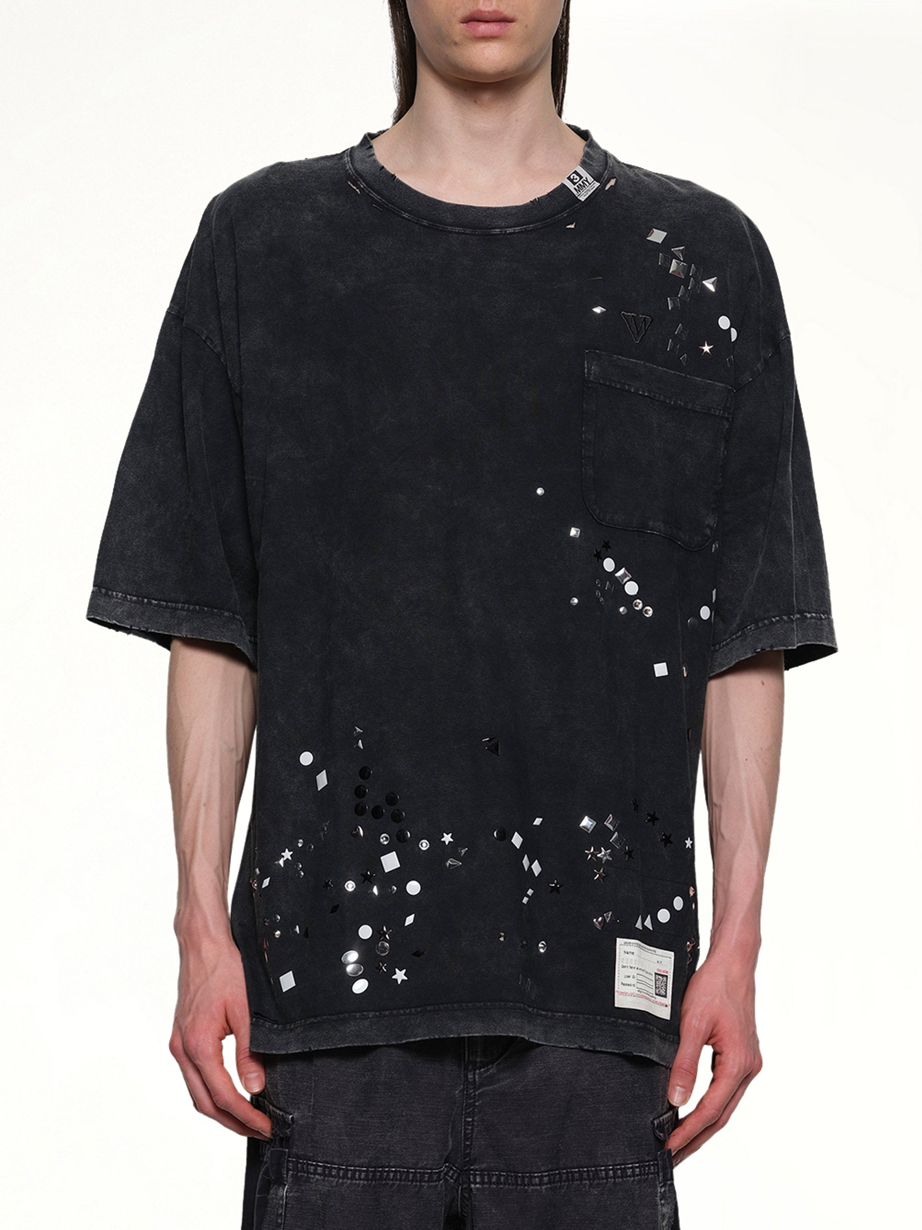 Embellished Bleached T-Shirt in Black