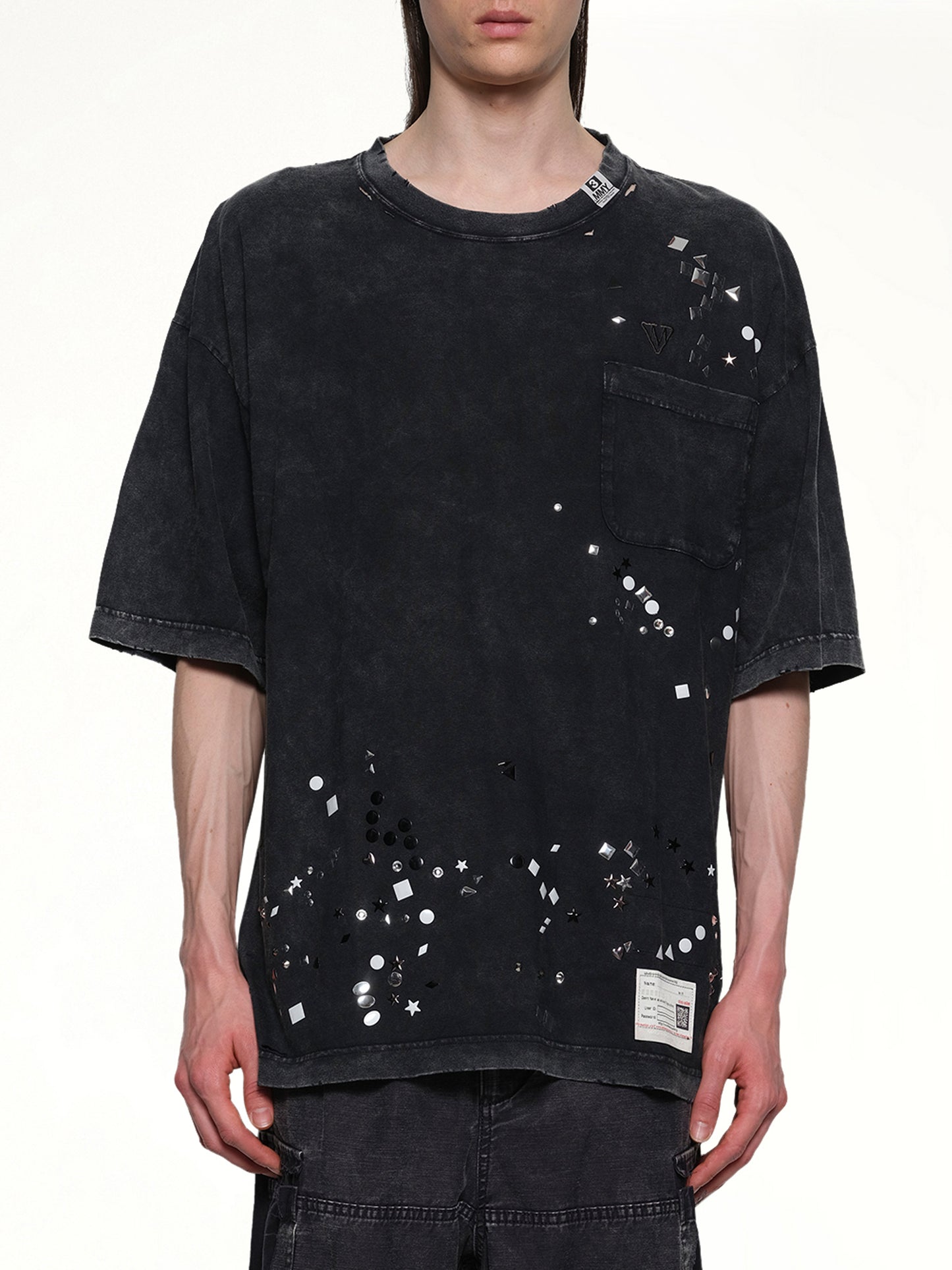 Embellished Bleached T-Shirt in Black