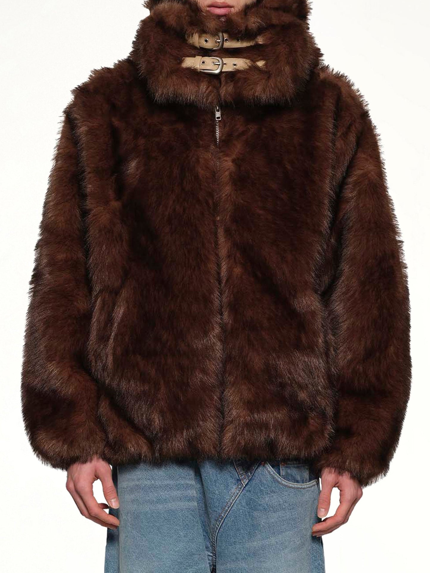 Fur Hoodie in Brown