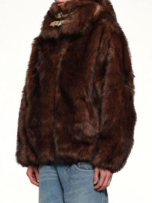 Fur Hoodie in Brown