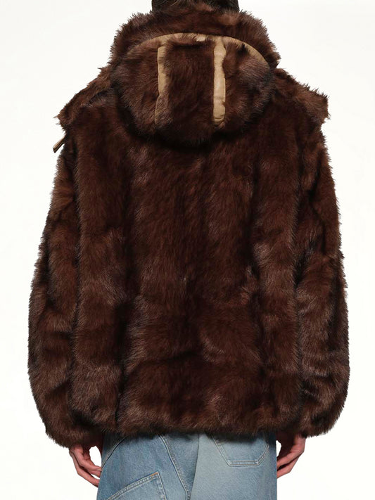 Fur Hoodie in Brown