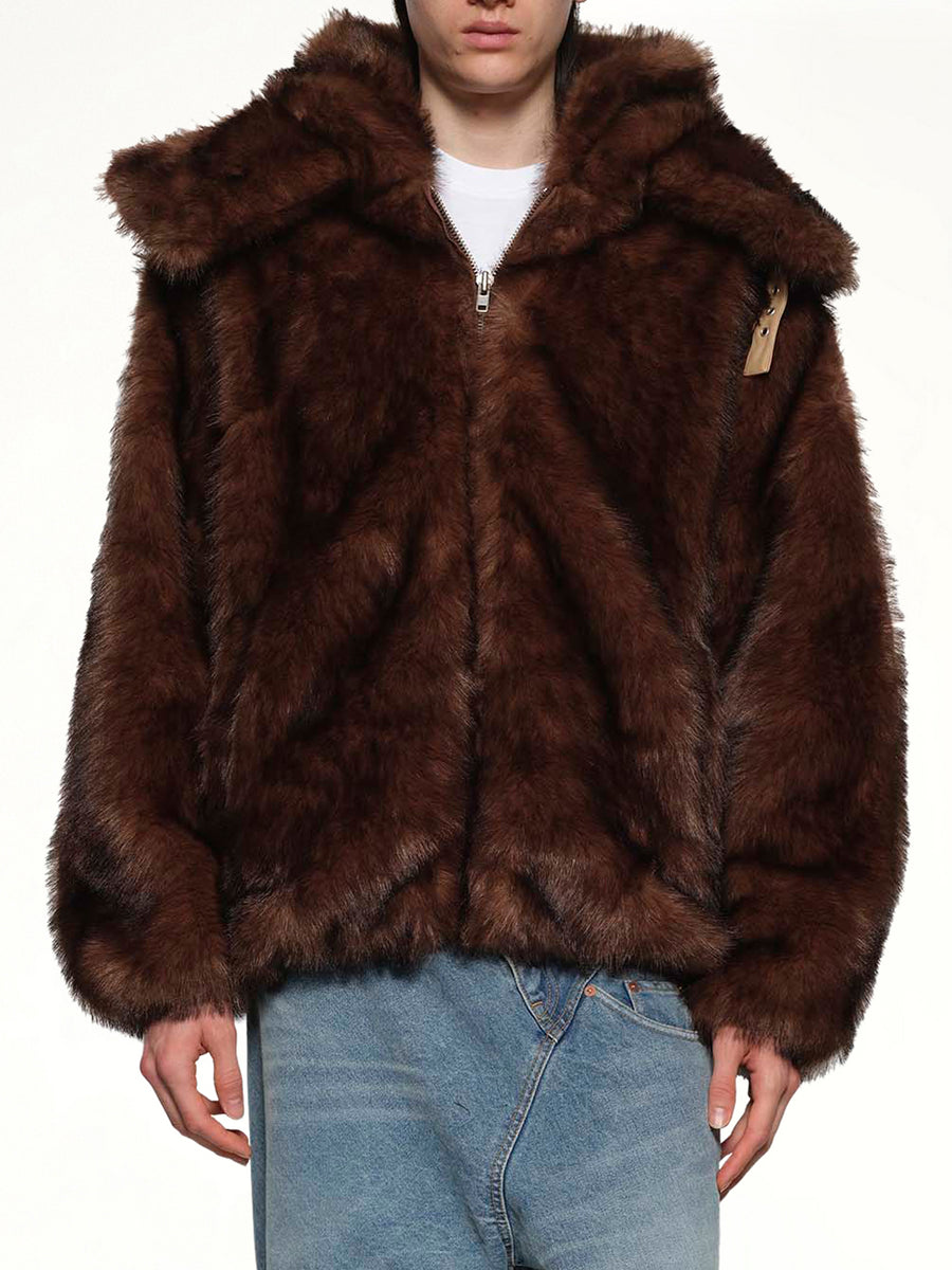 Fur Hoodie in Brown