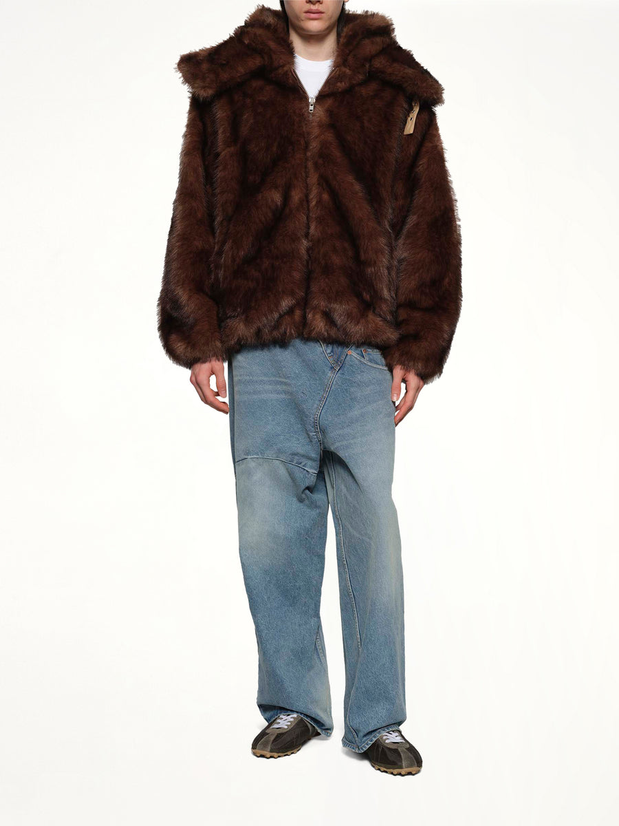 Fur Hoodie in Brown