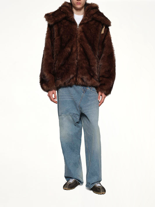 Fur Hoodie in Brown