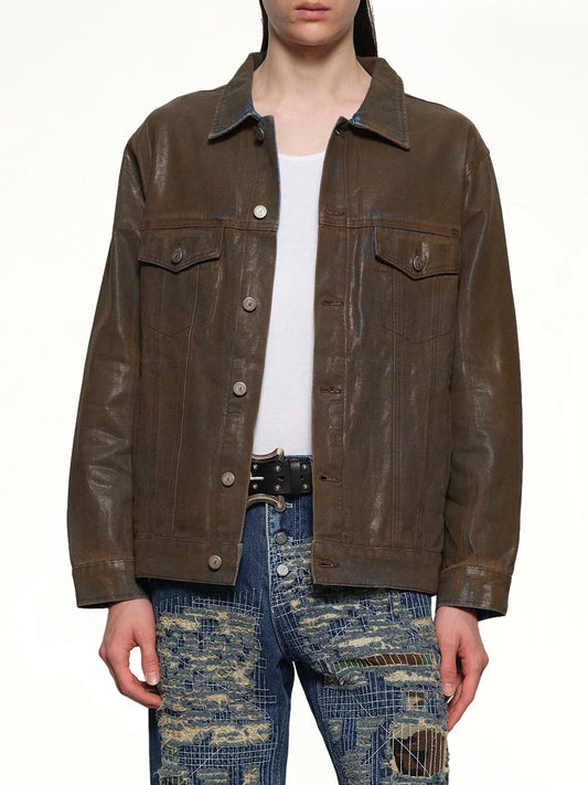 Mud Wash Denim Jacket in Brown