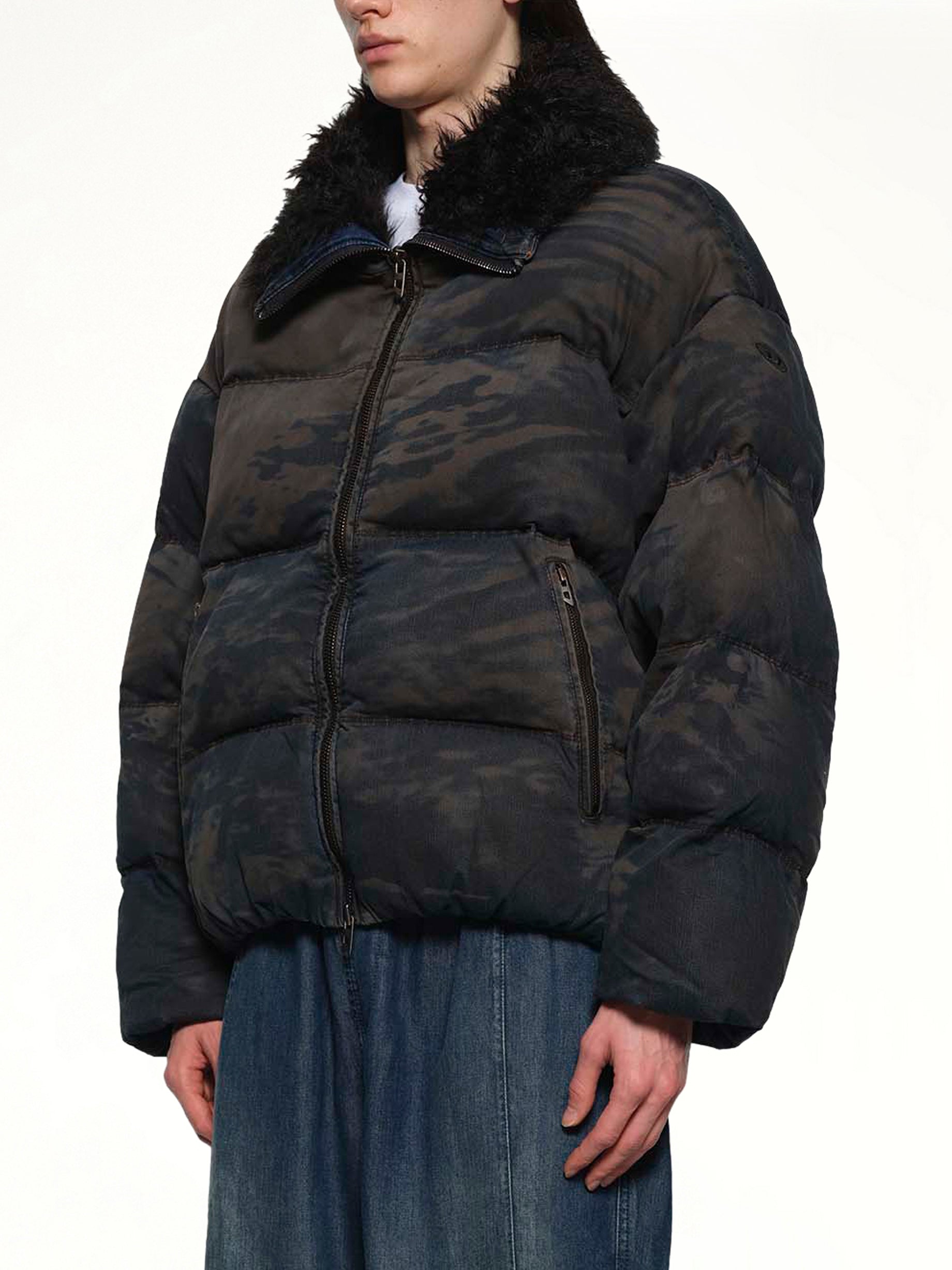 W-JOHNS 棕色羊毛衬里羽绒夹克