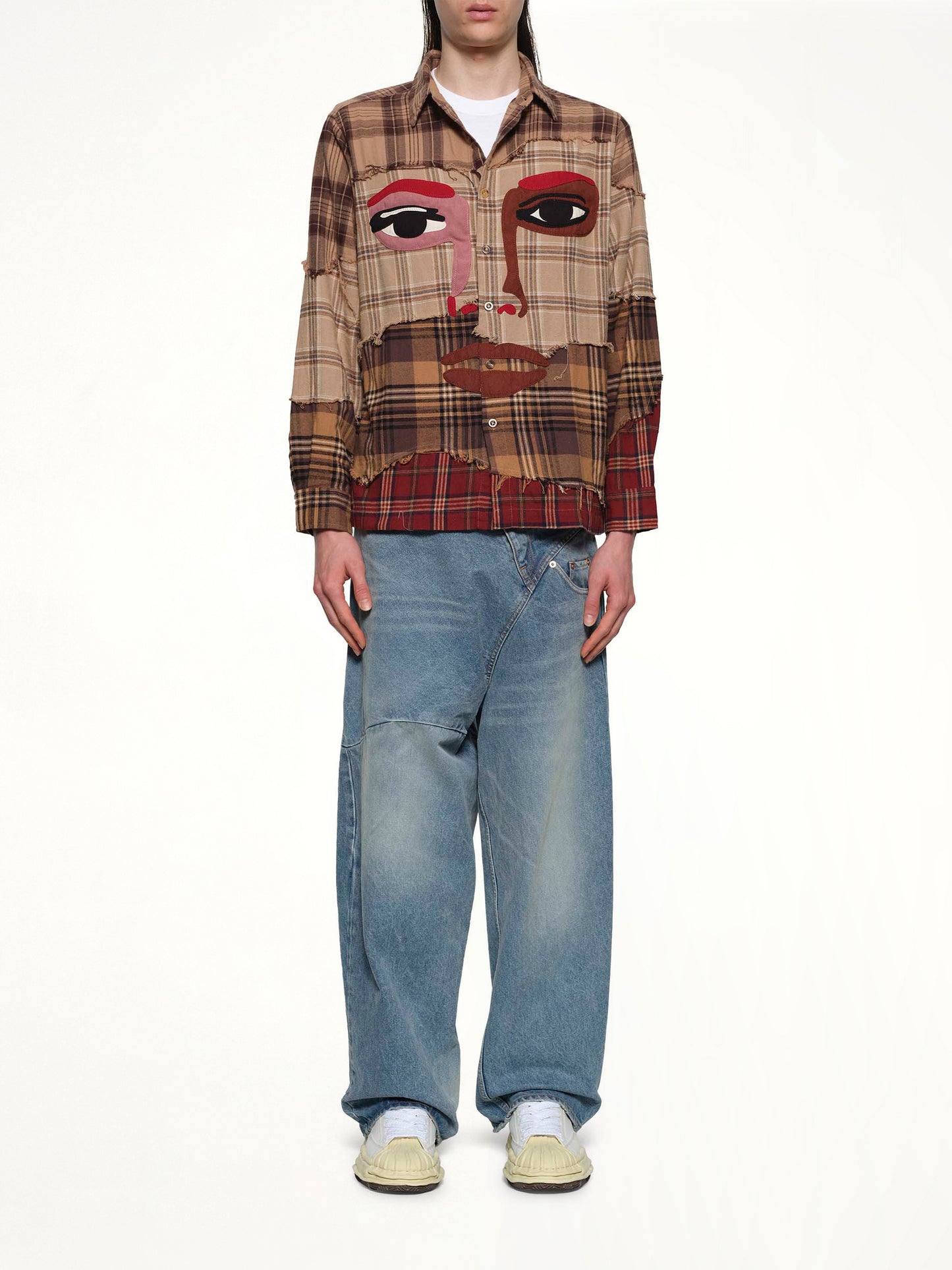 Face Patchworked Flannel Shirt in Brown