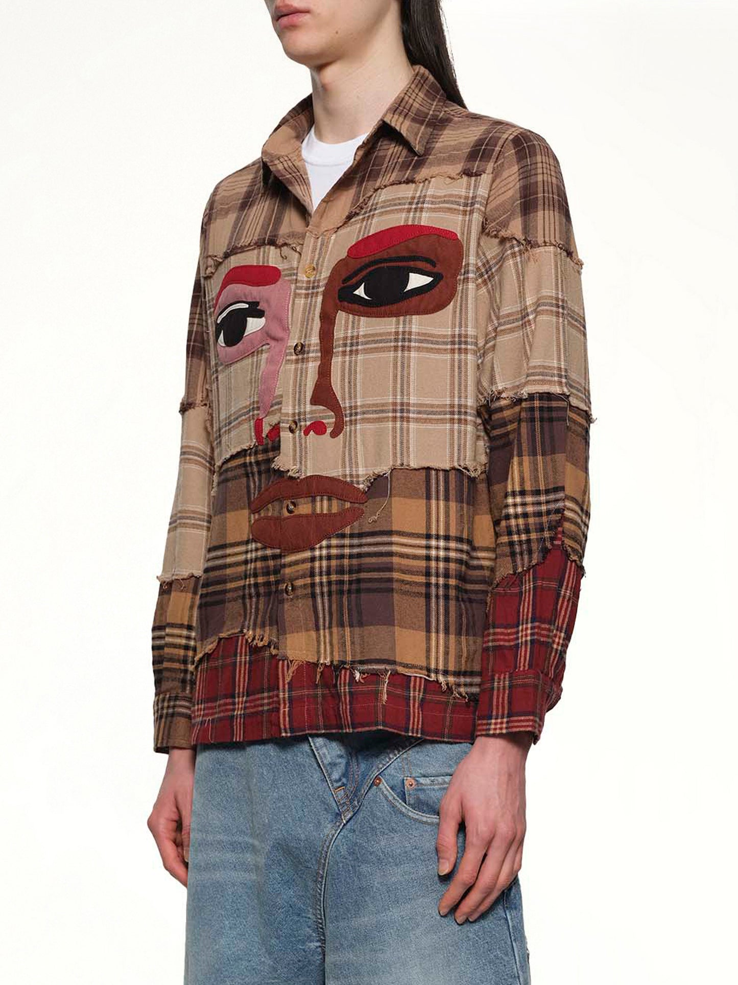 Face Patchworked Flannel Shirt in Brown