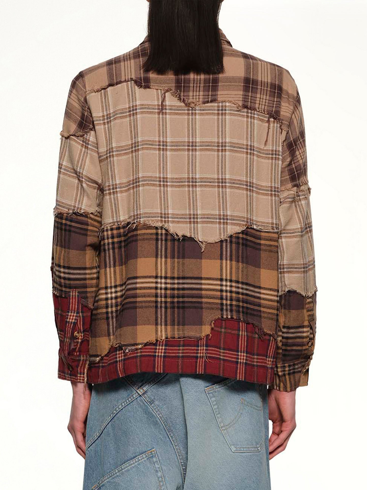 Face Patchworked Flannel Shirt in Brown