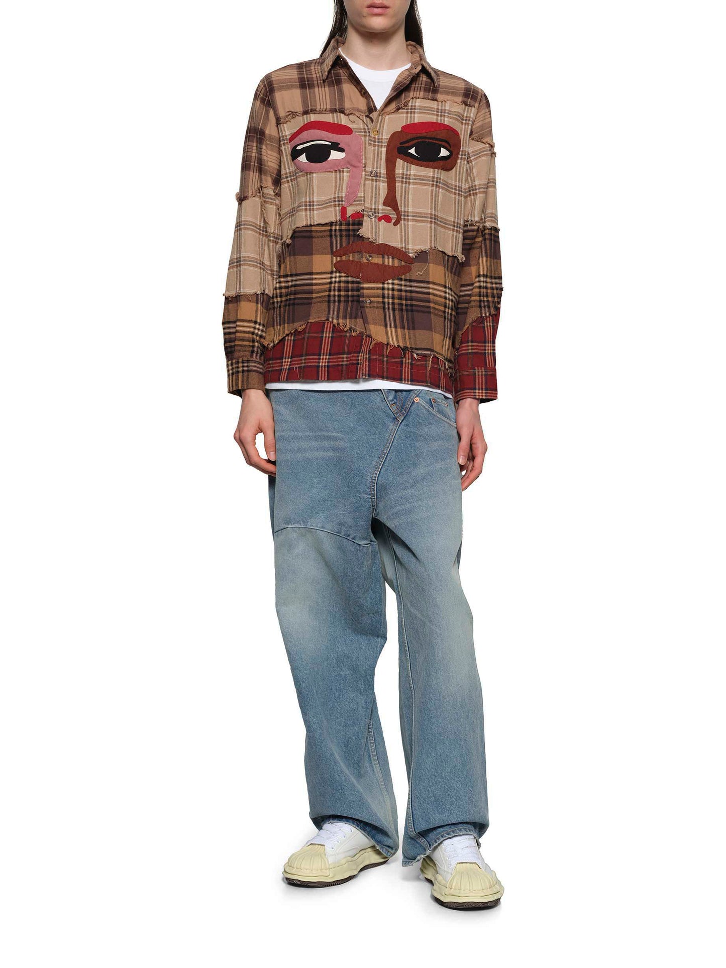 Face Patchworked Flannel Shirt in Brown