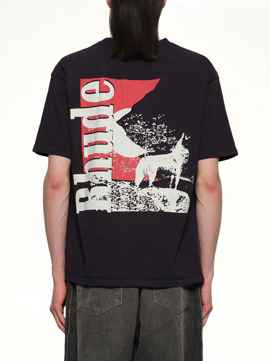 Moonlight Wolf Pocket T-Shirt in Vintage Black