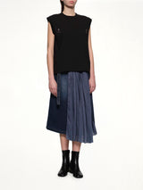 Half Pleated Denim Skirt in Blue