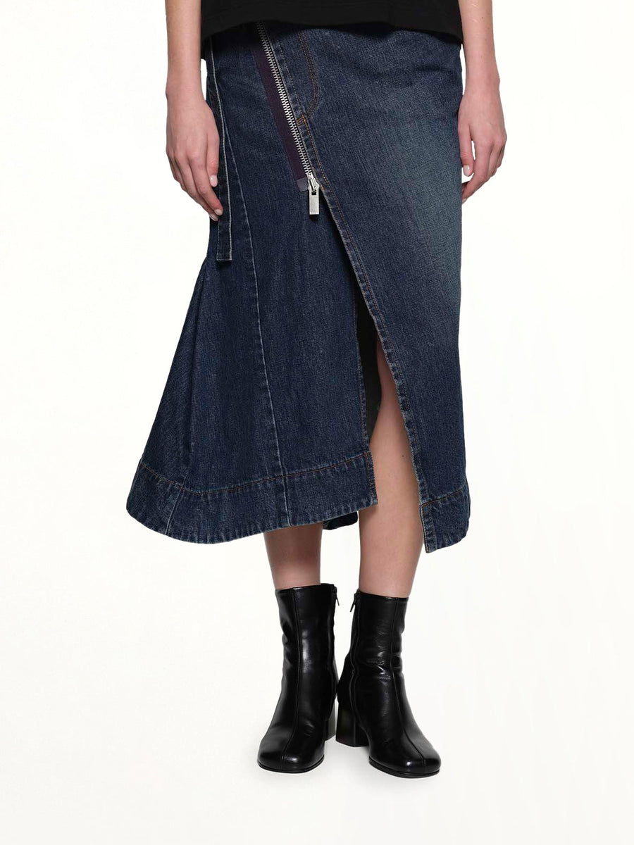 Side Zip Denim Skirt in Blue